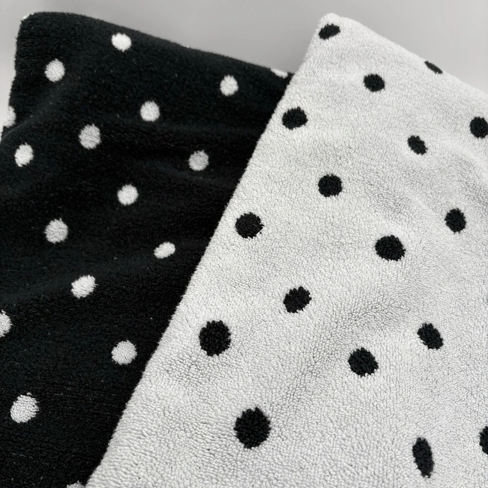 Kate Spade Black & White Polkadot Bath Sheet Towel Set Of 2 Gently Used